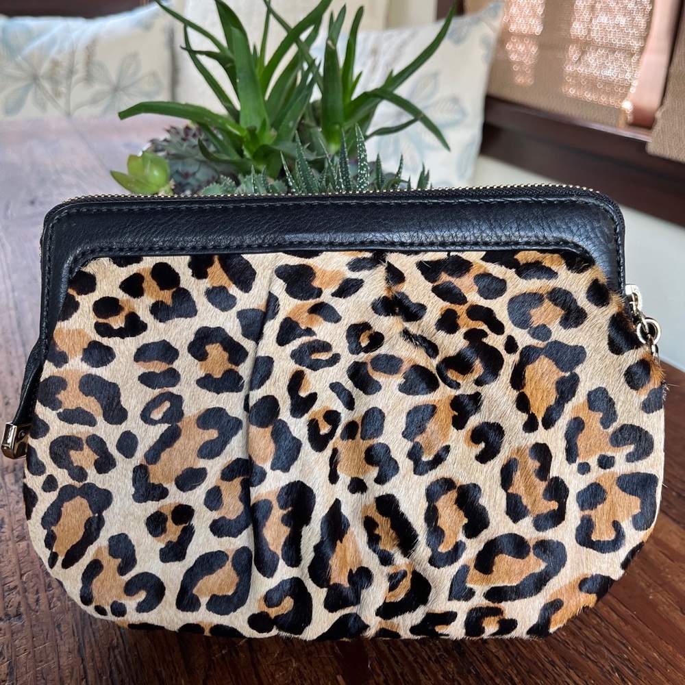Cole Haan Leopard print genuine calf hair clutch NWOT
